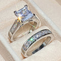 Square Solitaire Two-Ring Set In Silver And Gold-Tone Finishes view 3