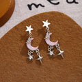 Pink and Blue Star Moon Chain Tassel Stud Earrings view 6