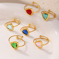 Open Gold Ring With Triangle Faceted Czech Glass Stone view 1