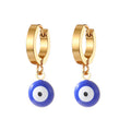 Gold Tone Colorful Evil Eye Huggie Drop Earrings in Seven Colors view 2