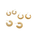 Textured Metal C Hoop Earring Sets Three Pairs Gold Silver view 5