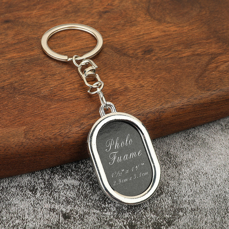 Heart Photo Frame Metal Keychain Square Couple Keepsake Charm