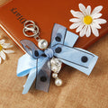 Polka-Dot Sheer Bow Keychains with Pearl and Crystal Drops view 2
