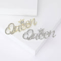 Crowned Queen Script Rhinestone Brooch in Two Finishes view 1