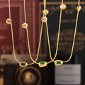 Gold Glass Stone Station Necklace And Herringbone Chain view 4