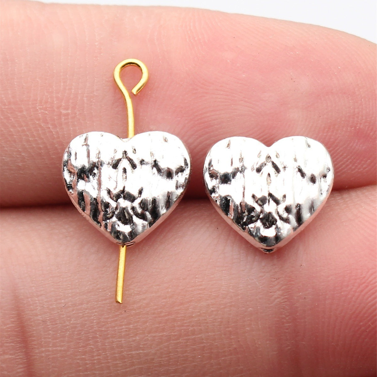 12x11mm 1.7g Multicolor Zinc Alloy Textured Heart Loose Metal Beads for Bracelet Necklace DIY Jewelry