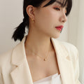 Gold Barrel CZ Pendant Necklace and Hoop Earrings Set view 4