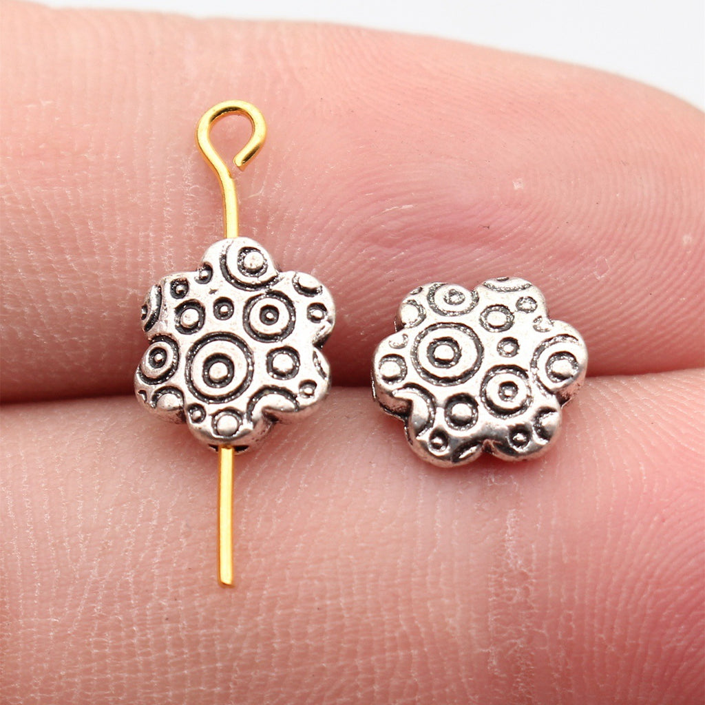 9.5x9x3.1mm 0.82g Multicolor Zinc Alloy Circle Texture Flower Flat Spacer Beads for Jewelry Making