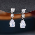 Three-Stone Pear-Shaped Long Drop Earrings In Polished Silver Tone view 3