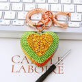 Jeweled Gold Heart Keychains in Red Green Gold White and Assorted Colors view 7