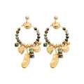 Green Beaded Hoop Charm Clip Earrings with Distinctive Textured Details view 5
