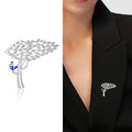 Metal Tree Bird Brooch Silver Blue and Gold Red Tones view 2