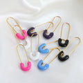 Gold Steel Safety Pin U Enamel Drop Hoop Ear Jewelry view 2