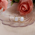 White Rectangular Gold Border Minimal Stud Earrings view 3