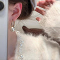 Gold And Silver Tone Open Hoop Earrings With Pearl Like Drops view 3
