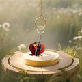 Couple On Red Rose Heart Printed Wood Keychain Split Ring view 3
