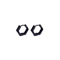 Black Matte Hexagon Huggie Hoop Earrings Geometric Metal view 5