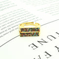 Gold Tone Double-Row Multicolor Crystal Rectangular Open Ring view 6