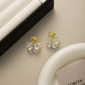 Gold Rose Crystal Look Cluster Dangle Stud Earrings view 6