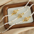 White Pearl Strand Necklace Gold Flower Pavé Clasp Metal view 4