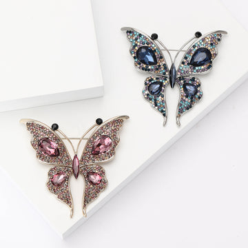 Crystal Butterfly Brooch In 2 Color Variants For Jackets and Scarves