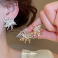 Radiating Crystal Flower Stud Earrings in Two Metal Tones view 3