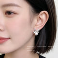 Sculpted Bow Stud Earrings in Silver-Plated Copper, Pearl Drop view 2