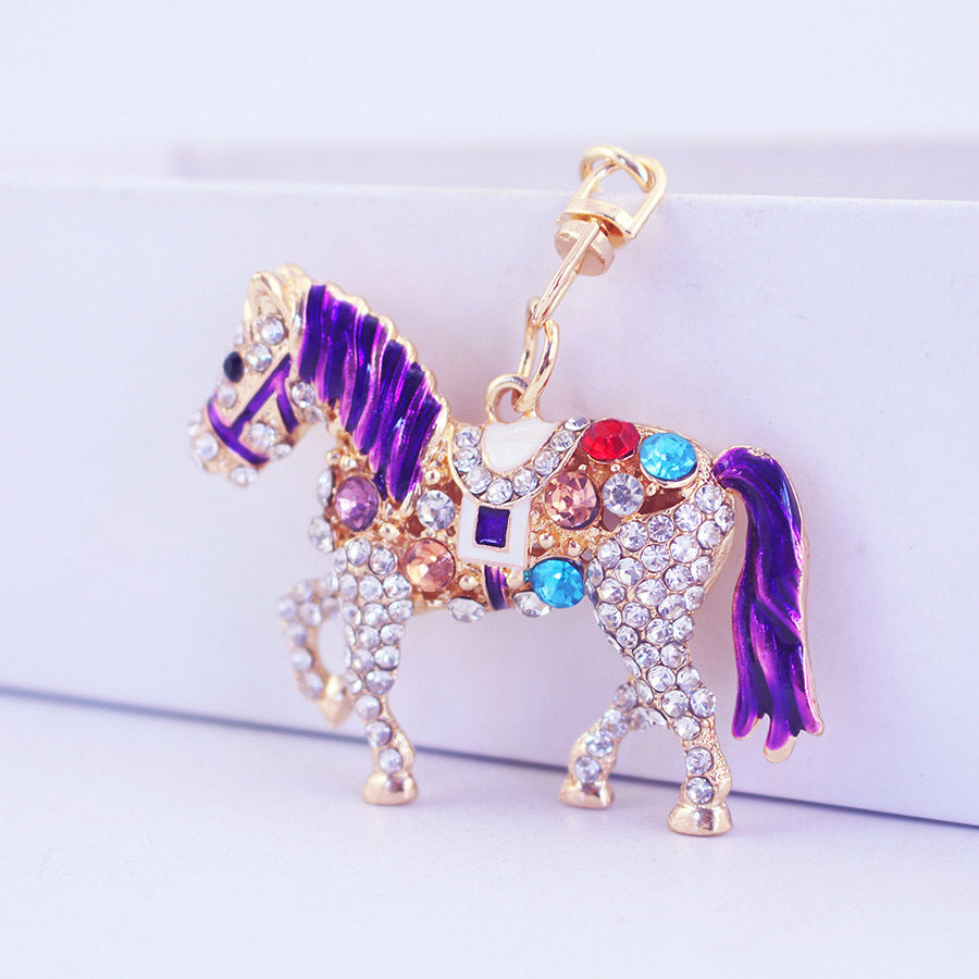 Cute Cartoon Rhinestone Horse Zodiac Keychain Bag Charm