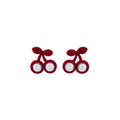 Burgundy Flocked Double Cherry Pearl Look Stud Earrings view 5