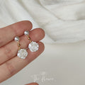 Pearl Stud Camellia Flower Drop Earrings Gold Bead Accent view 4