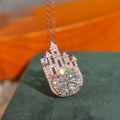 Rose Gold Castle Pendant Necklace Large Round CZ Metal view 2
