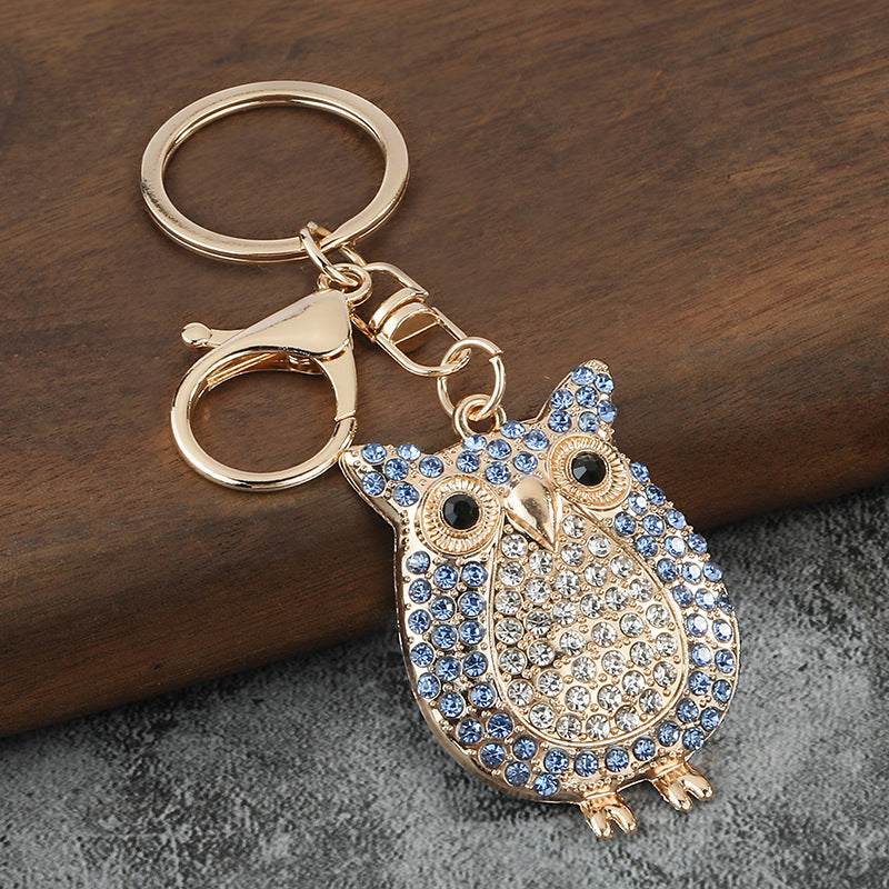 Rhinestone Owl Keychain Metal Bag Charm Cute Animal Gift Accessory