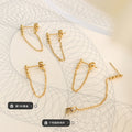 Gold Twisted Bar Chain Loop Tassel Stud Earrings Pair view 2