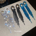 Rhinestone Circle Multi Chain Tassel Stud Earrings view 2