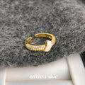 Gold-Tone Open Adjustable White Enamel Pave Band Ring view 1