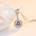 Silver Tone Round Crystal Halo Disc Pendant Necklace view 2
