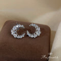 Silver Tone Crescent Moon Stud Earrings Clear Mixed CZ view 3