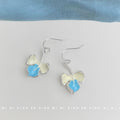 Silver Hook Leaf Drop Earrings Cream Blue Enamel Gradient view 1