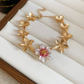 Gold Leaf Chain Enamel Flower Necklace and Bracelet view 7