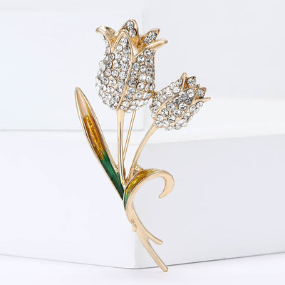 Crystal Tulip Bouquet brooch front view on a white background
