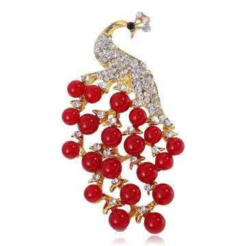 Crystal Peacock Brooch With Beaded Tail in Three Colors