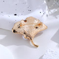 Black Gold Tone Ginkgo Leaf Pearl Look Metal Brooch Pin view 3