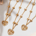Gold Heart Station Chain Necklace Open Pendant Zircon view 1