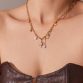 Eight Point Star Paperclip Necklace Pearls Gold Steel view 4