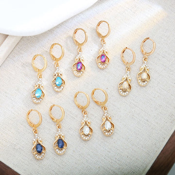 Five Color Faceted Teardrop Gold Tone Huggie Earrings