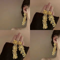Silver Tone Sculpted Rose Earrings With Cascading Metal Fringe view 2
