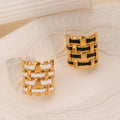 Wide Basket Weave Enamel Rings Gold Steel White Black Metal view 4
