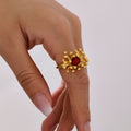 Gold Starburst Flower Ring And Stud Earrings Oval Zircon view 3