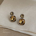Silver Amber Glass Crystal Dual Drop Earrings Beaded view 1