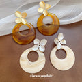 Resin Floral and Open Circle Stud Earrings with Polished Metal Details view 2